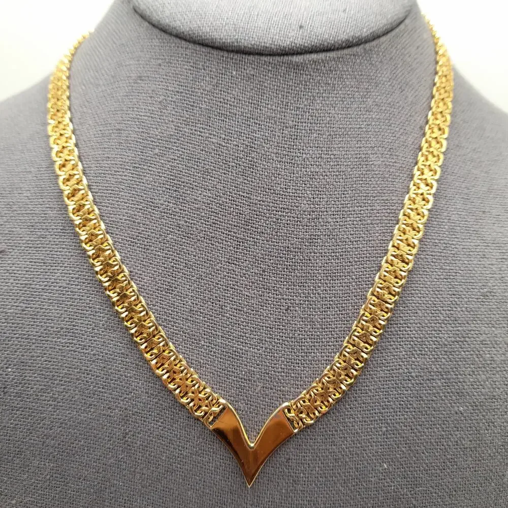 Vintage Napier Gold V Necklace 17 Inch Signed Statement